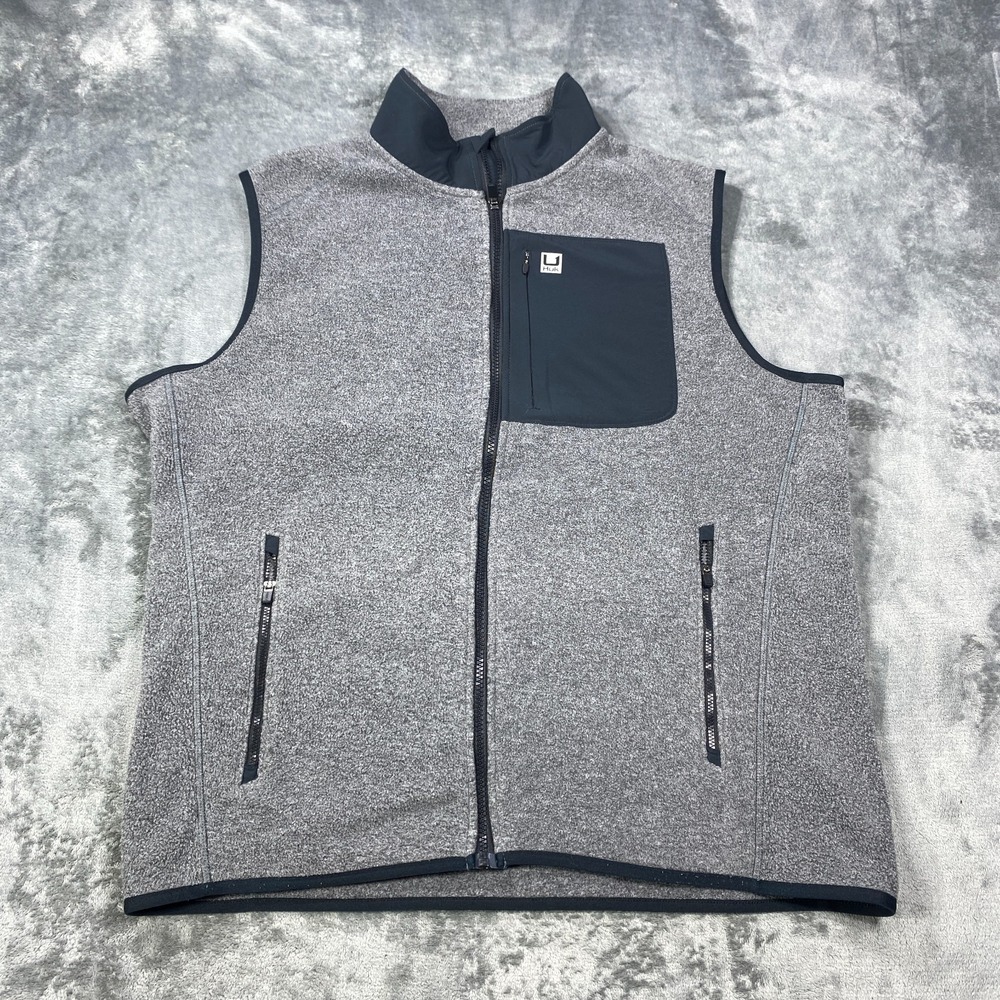 Huk Vest Mens Large Gray Icon Soft Shell Full Zip Fleece Lined Outdoor Fishing